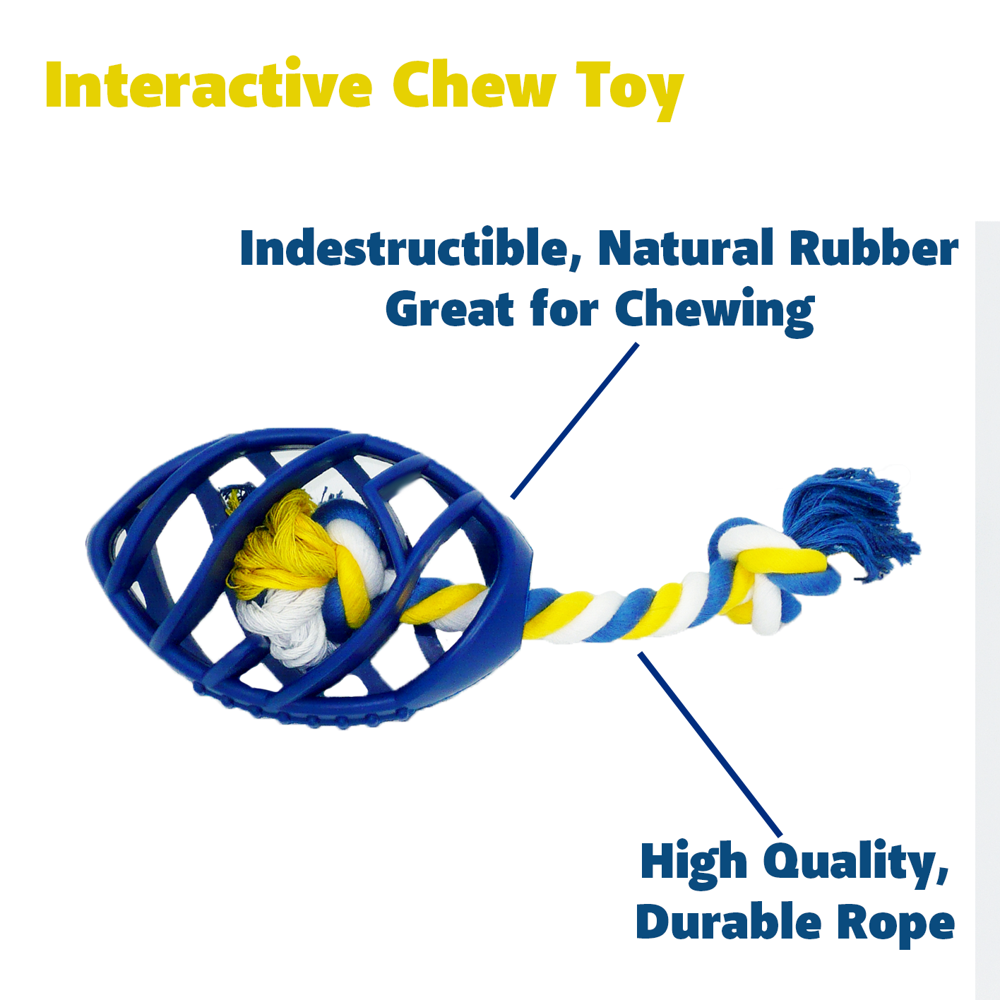 Rubber Football Chew Toy with Tug Rope